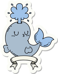 sticker of a tattoo style happy squirting whale character