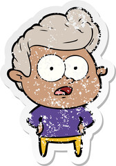 distressed sticker of a cartoon staring man