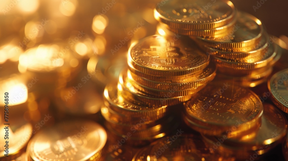 Poster a pile of gold coins stacked on top of each other. can be used for financial concepts