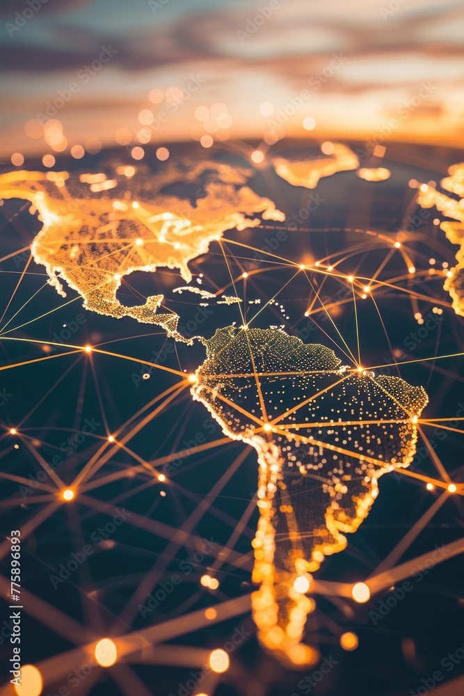 Poster Detailed map of the world with connecting lines and dots, perfect for illustrating global connections