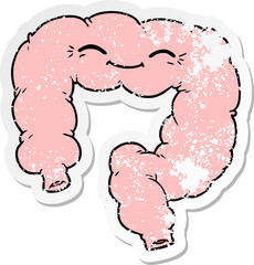 distressed sticker of a cartoon happy colon