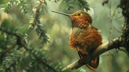 Fototapeta premium A beautiful hummingbird sitting on a branch. Suitable for nature and wildlife themes