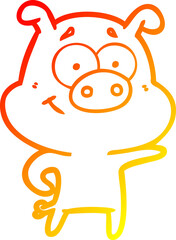 warm gradient line drawing of a cartoon pig pointing