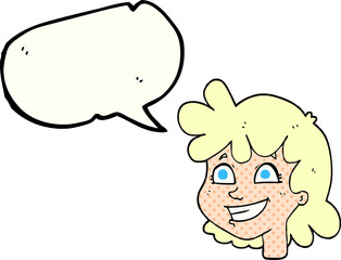 freehand drawn comic book speech bubble cartoon female face