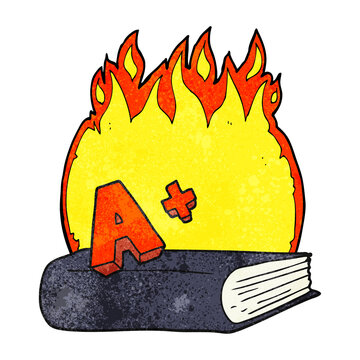 freehand textured cartoon A grade symbol and book