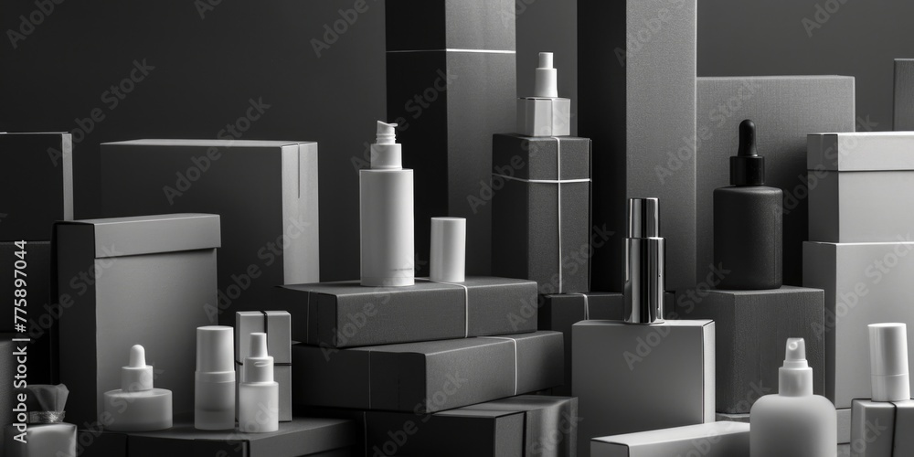 Leinwandbilder black and white photo of a group of bottles. suitable for various design projects