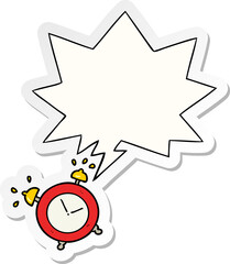 cartoon ringing alarm clock with speech bubble sticker