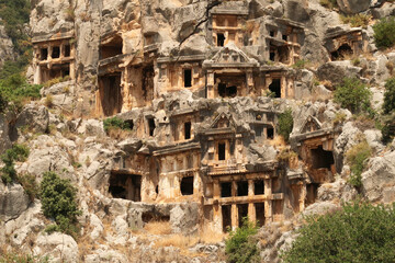 The fascinating rock hewn, rock cut lycian tombs at the ancient site of Myra, close to Demre, Turkey