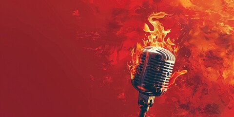 A microphone engulfed in flames, suitable for music or entertainment concepts - obrazy, fototapety, plakaty