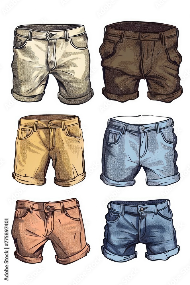 Poster a set of four different colored shorts. perfect for summer fashion concepts