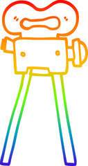 rainbow gradient line drawing of a cartoon film camera