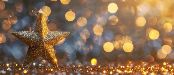 Sparkling Golden Christmas Star Ornament Decoration