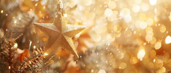 Sparkling Golden Christmas Star Ornament Decoration - obrazy, fototapety, plakaty