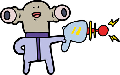friendly cartoon alien with ray gun