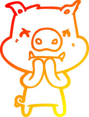 warm gradient line drawing of a angry cartoon pig