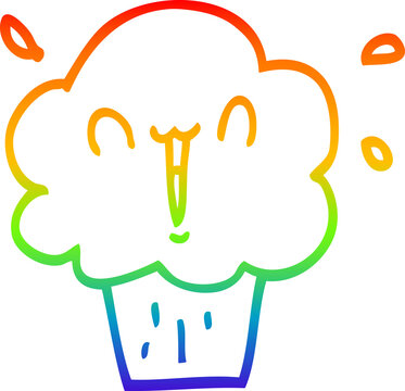 recommend clip art: rainbow gradient line drawing of a cartoon cupcake