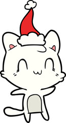 hand drawn line drawing of a happy cat wearing santa hat