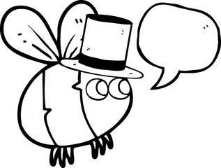 freehand drawn speech bubble cartoon bee top hat