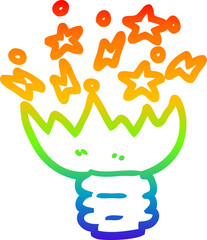 rainbow gradient line drawing of a cartoon exploding light bulb