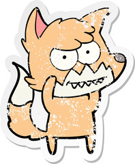 distressed sticker of a cartoon grinning fox