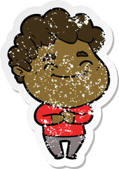distressed sticker of a cartoon friendly man