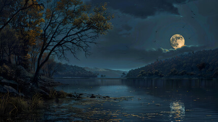 moon over the lake , generative ai