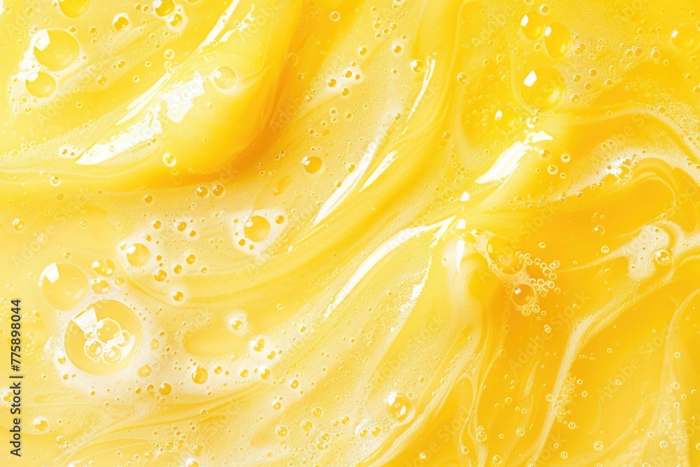 Poster yellow liquid with bubbles, suitable for science projects