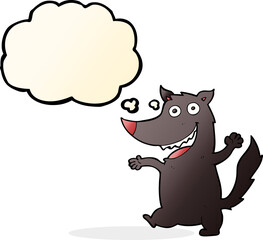 cartoon happy wolf with thought bubble