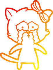 warm gradient line drawing of a cartoon cat