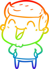 rainbow gradient line drawing of a cartoon man laughing
