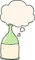 cartoon bottle with thought bubble in comic book style