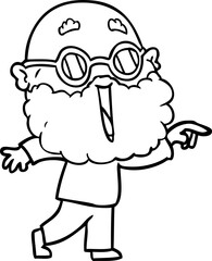 cartoon joyful man with beard pointing finger