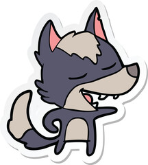 sticker of a cartoon wolf laughing