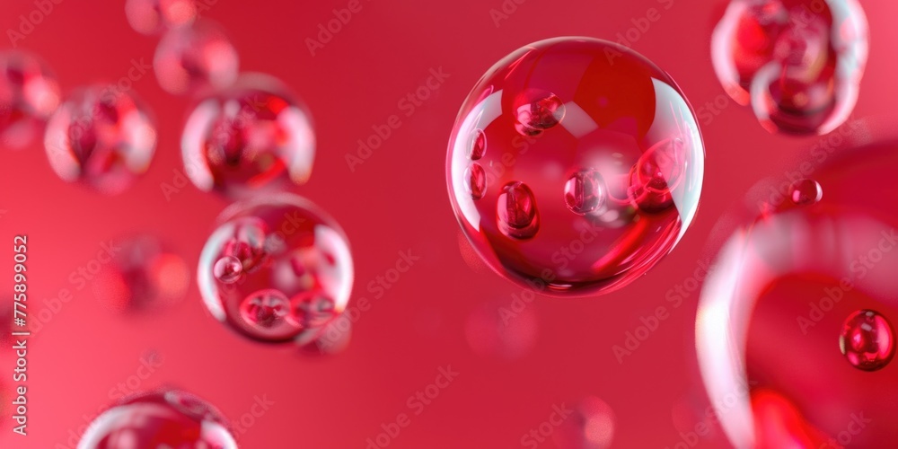 Poster red bubbles floating in the air, suitable for various designs