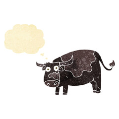 cartoon cow with thought bubble