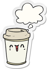 cartoon take out coffee with thought bubble as a printed sticker