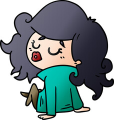 freehand drawn gradient cartoon of cute kawaii girl