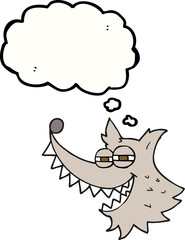 freehand drawn thought bubble cartoon crazy wolf