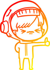 warm gradient line drawing of a cartoon astronaut woman