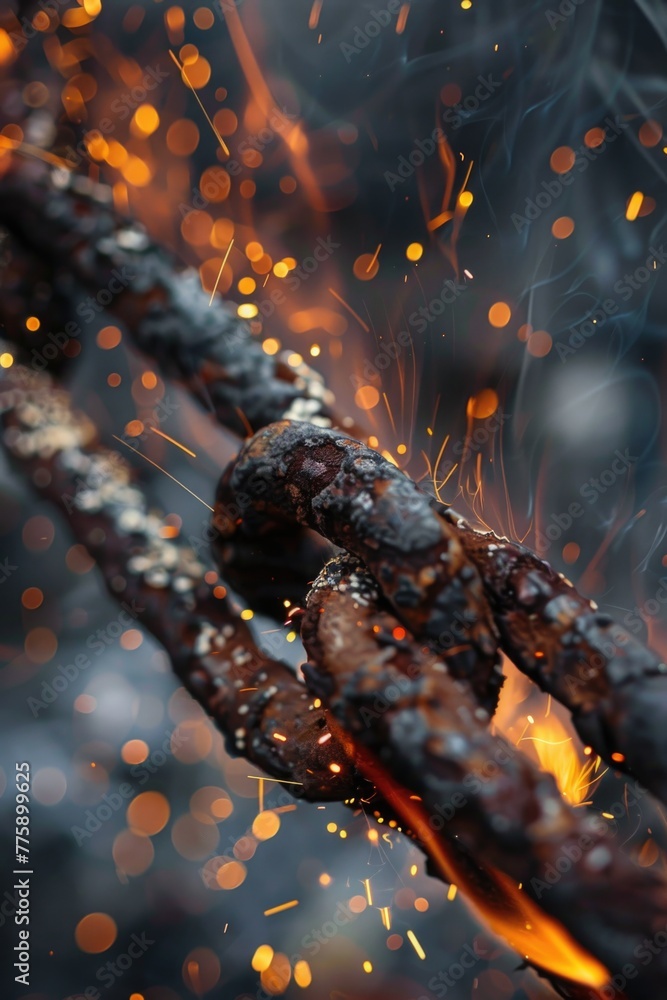 Poster A close-up view of a chain of fire. Ideal for adding a dramatic touch to any project