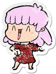 distressed sticker of a cartoon woman