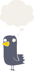 cartoon bird with thought bubble in retro style
