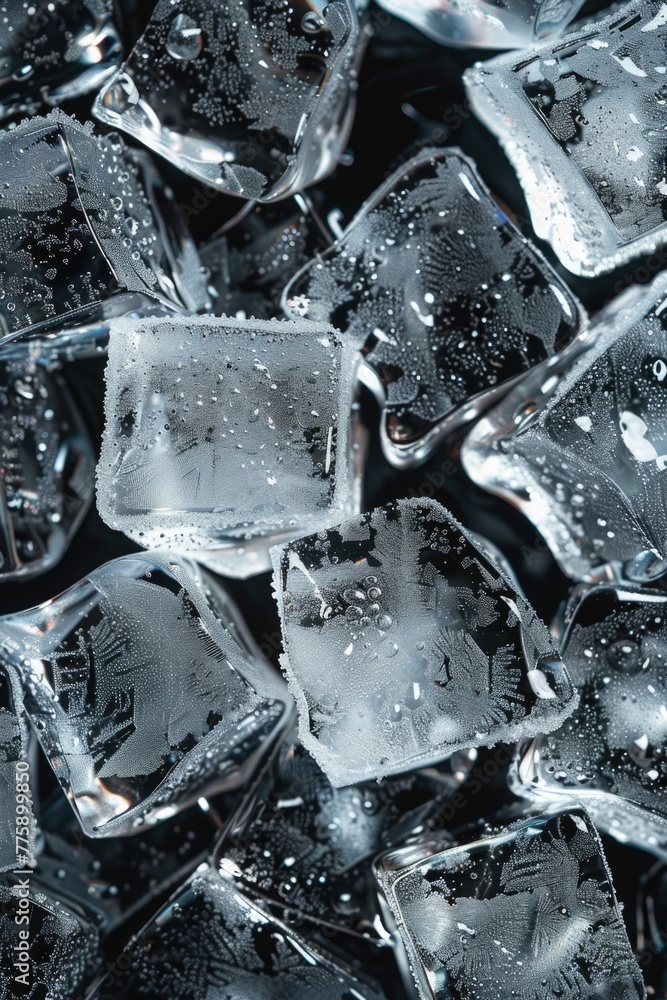 Poster a pile of ice cubes stacked on top of each other. ideal for summer beverage concepts