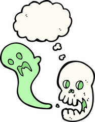 cartoon spooky skull with speech bubble