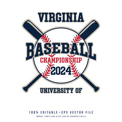 Virginia baseball badge logo vector, text effect vector. Editable college t-shirt design printable text effect vector.