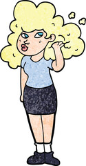 cartoon doodle girl playing with hair