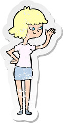retro distressed sticker of a cartoon friendly girl waving