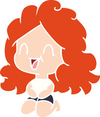 freehand drawn cartoon cute kawaii happy girl