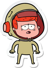sticker of a cartoon tired astronaut