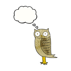 freehand drawn thought bubble textured cartoon owl